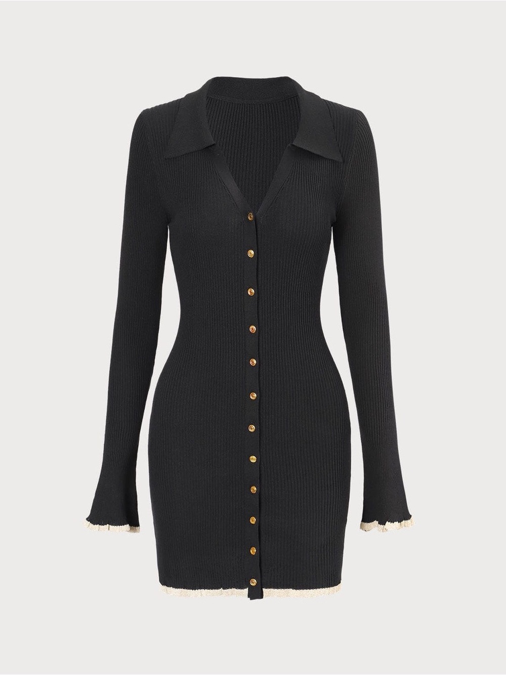 Black Ribbed Button-Front Knit Dress - Picture 4 of 5